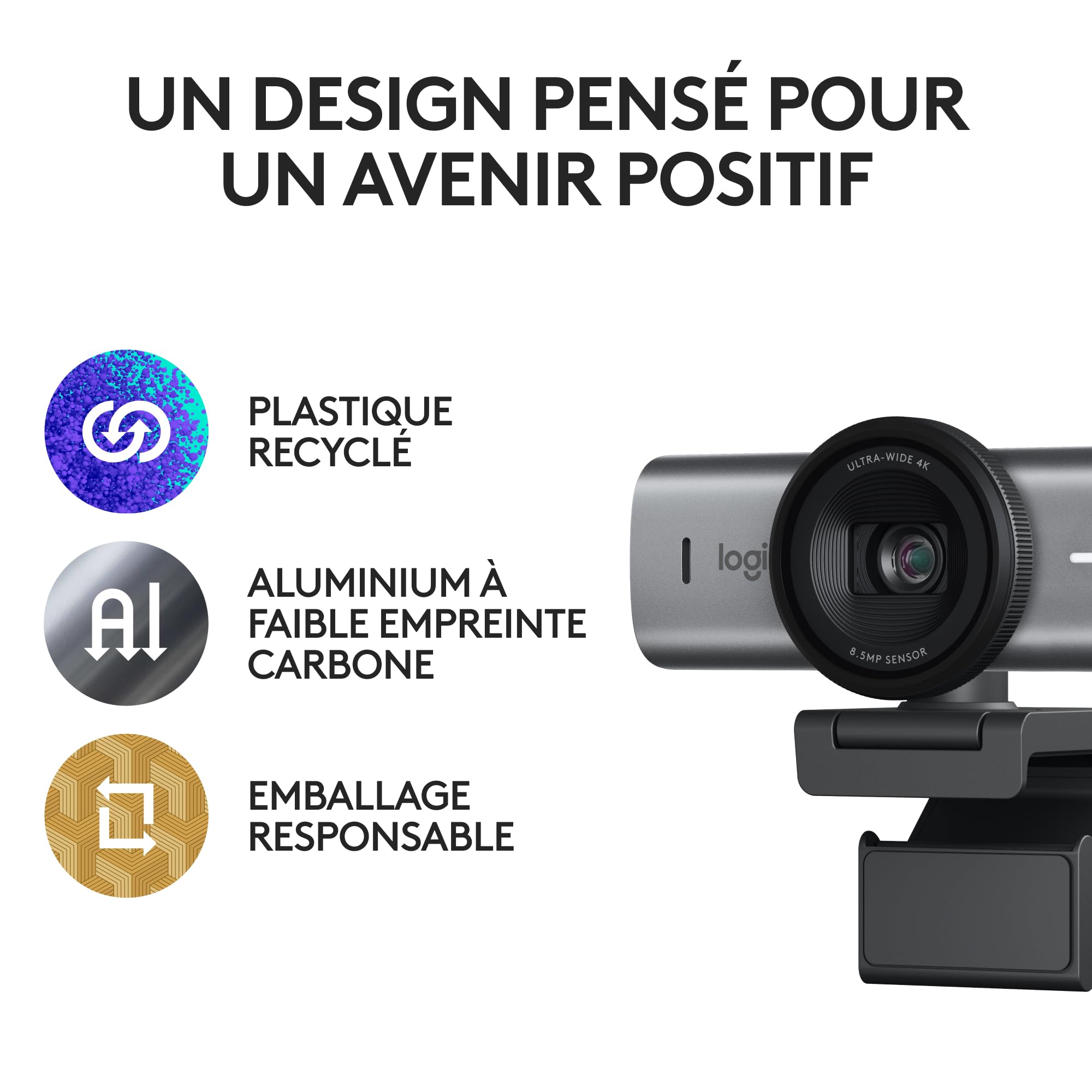 Logitech MX Brio Webcam de Collaboration et Streaming 4K Ultra HD, 1080p à 60 IPS, 2 micros avec réduction de Bruit, Show Mode, USB-C, Cache pour Webcam, Microsoft Teams, Zoom, Google Meet, Graphite