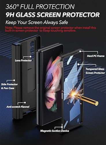Miniatura 2 de ELEPIK Shield Series - Funda para Galaxy Z Fold 4 con protector de pantalla de vidrio templado integrado soporte cerrado para bolígrafo S evita que