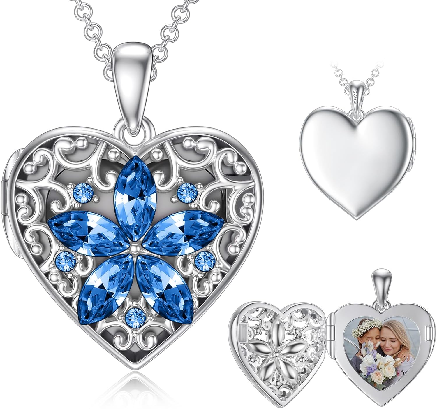 Dorunmo Personalized Locket Necklace 925 Sterling Silver that Holds Pictures Butterfly Birthstone Photo Heart Locket Custom Jewelry Congratulations New Beginnings New Job Gifts for Women