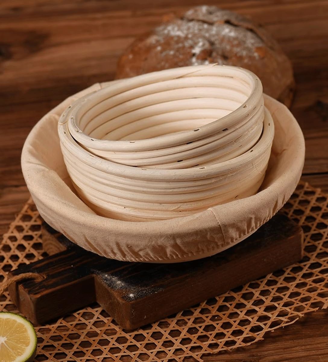 Panier à Pain Banneton En Rotin Naturel Avec Nappe En Lin – Ovales & Ronds – Fermentation Levain Parfaite Pour Pain Artisanal Maison