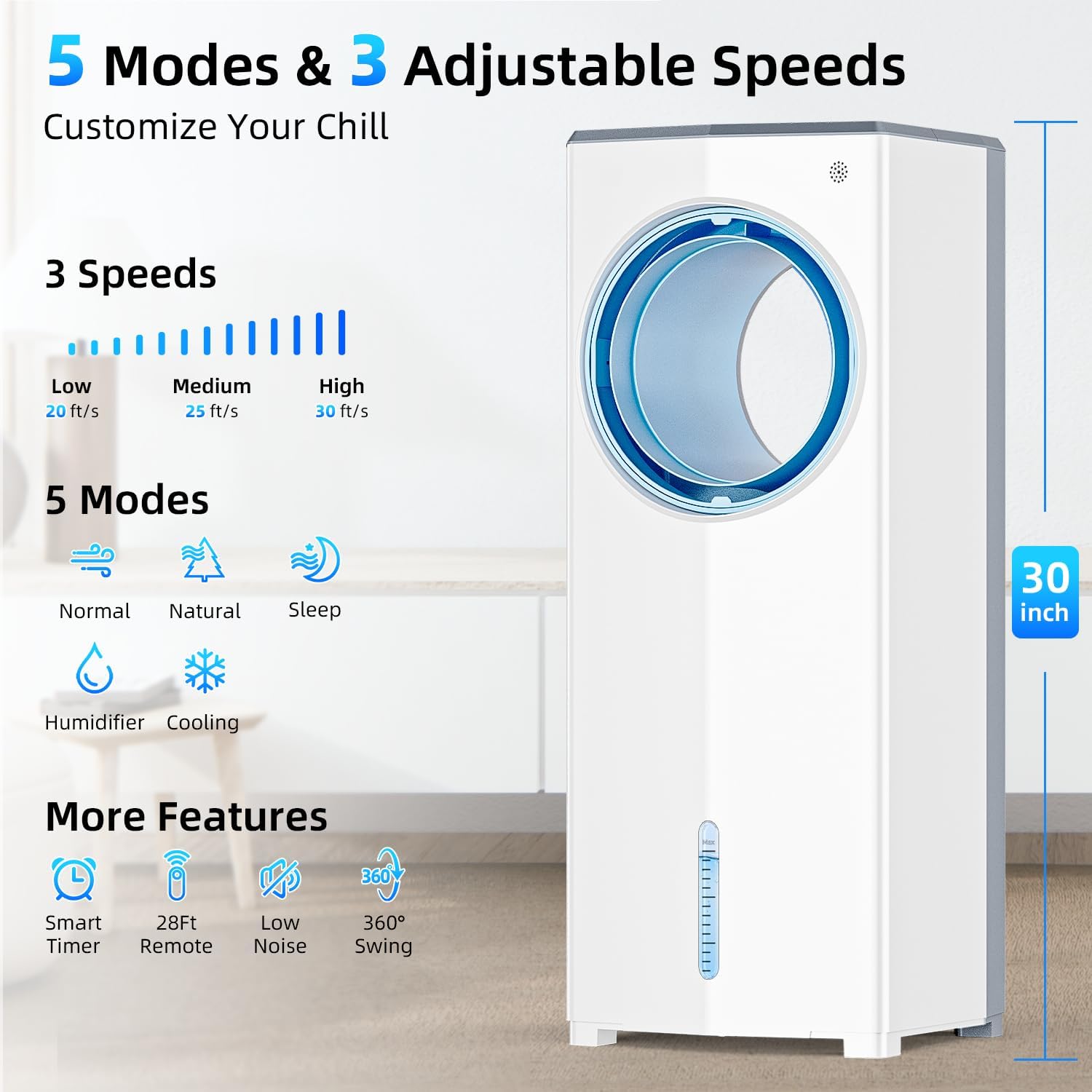Swamp Cooler Air Conditioner, 1800CFM Windowless Air Conditioner for Bedroom w/Dual Tanks for 24H Cooling 600sq.ft,4 Modes&3 Speeds, 28FT Remote, 360°Swing 30" Portable Evaporative Air Cooler 3 71bZPhTfGSL. AC SL1500