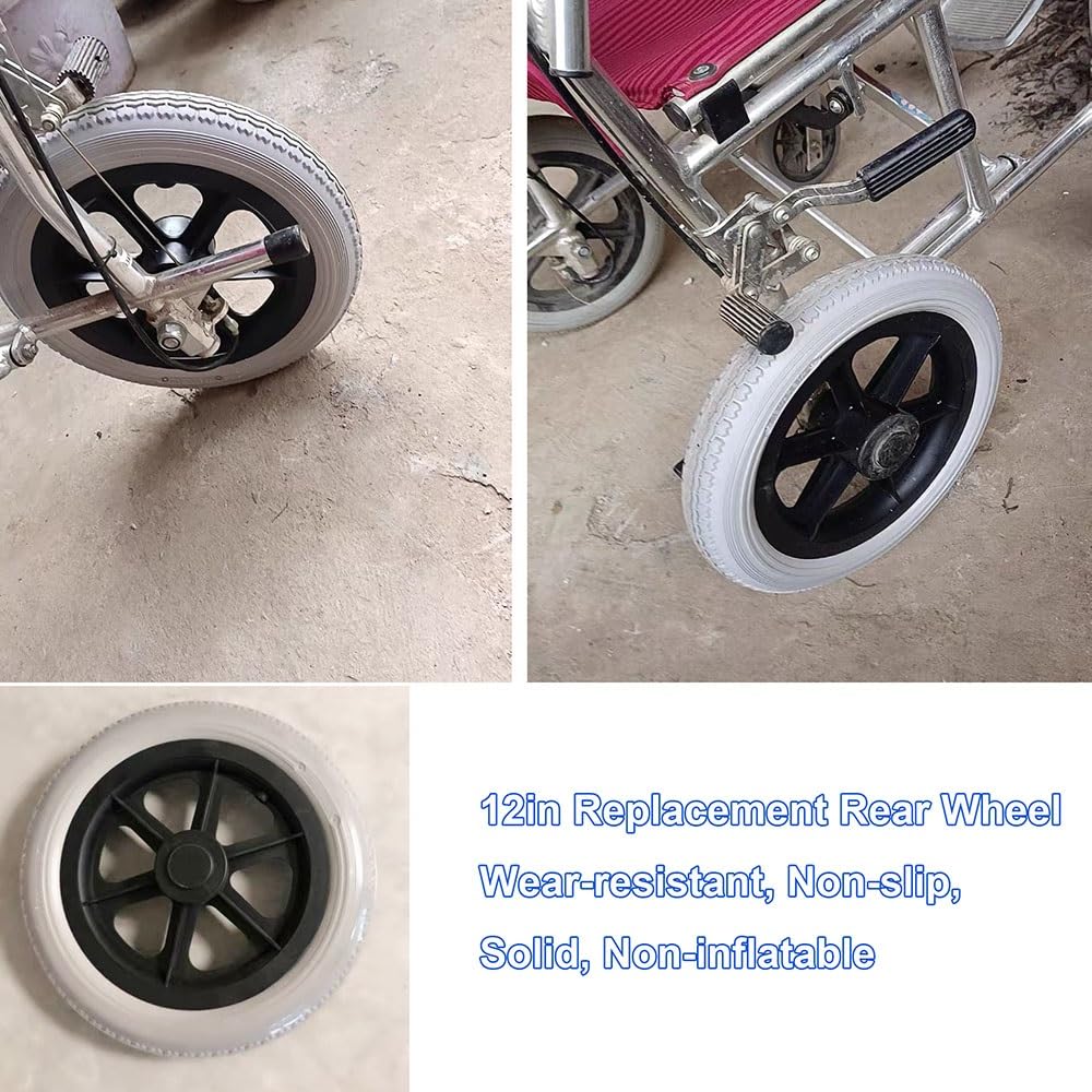 Ruedas de Repuesto para Silla de Ruedas de 12 Pulgadas, Ruedas manuales para Silla de Ruedas, Ruedas traseras antipinchazos, Ruedas sólidas, 2 Piezas, Ruedas de Goma Gris con Tornillos