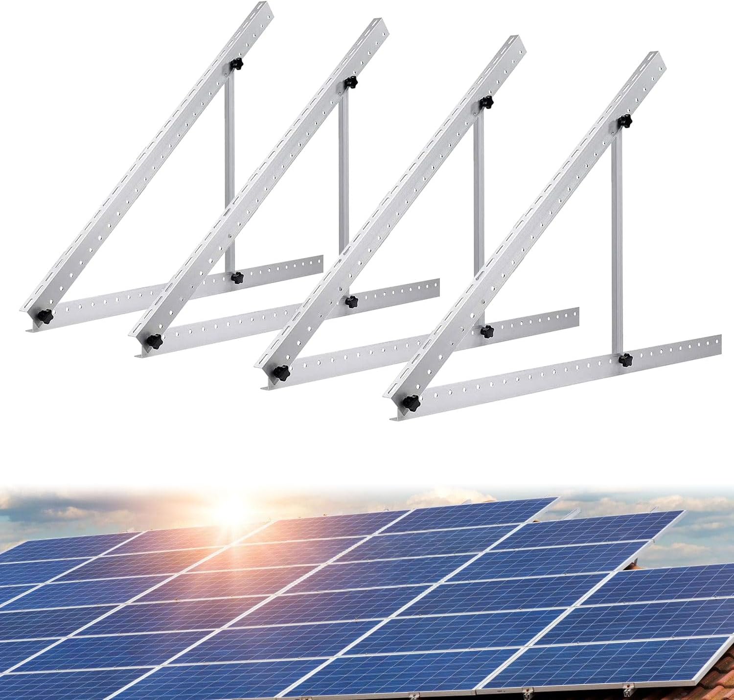 2 Sets 45" Adjustable Tilt Solar Panel Mount, Solar Panel Pole Mount Roof Ground Wall Mount Bracket with Foldable Tilt Legs, Support 200 400 600 Watt Solar Panel Homes, RV, Roof, Off-Grid System 2 Sets 45" Adjustable Tilt Mount