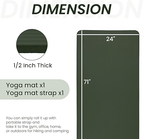 Miniatura 2 de Fitvids Tapete de yoga de 12 pulgada, extra grueso, de alta densidad, antidesgarros, con correa de transporte, adecuado para varios ejercicios de