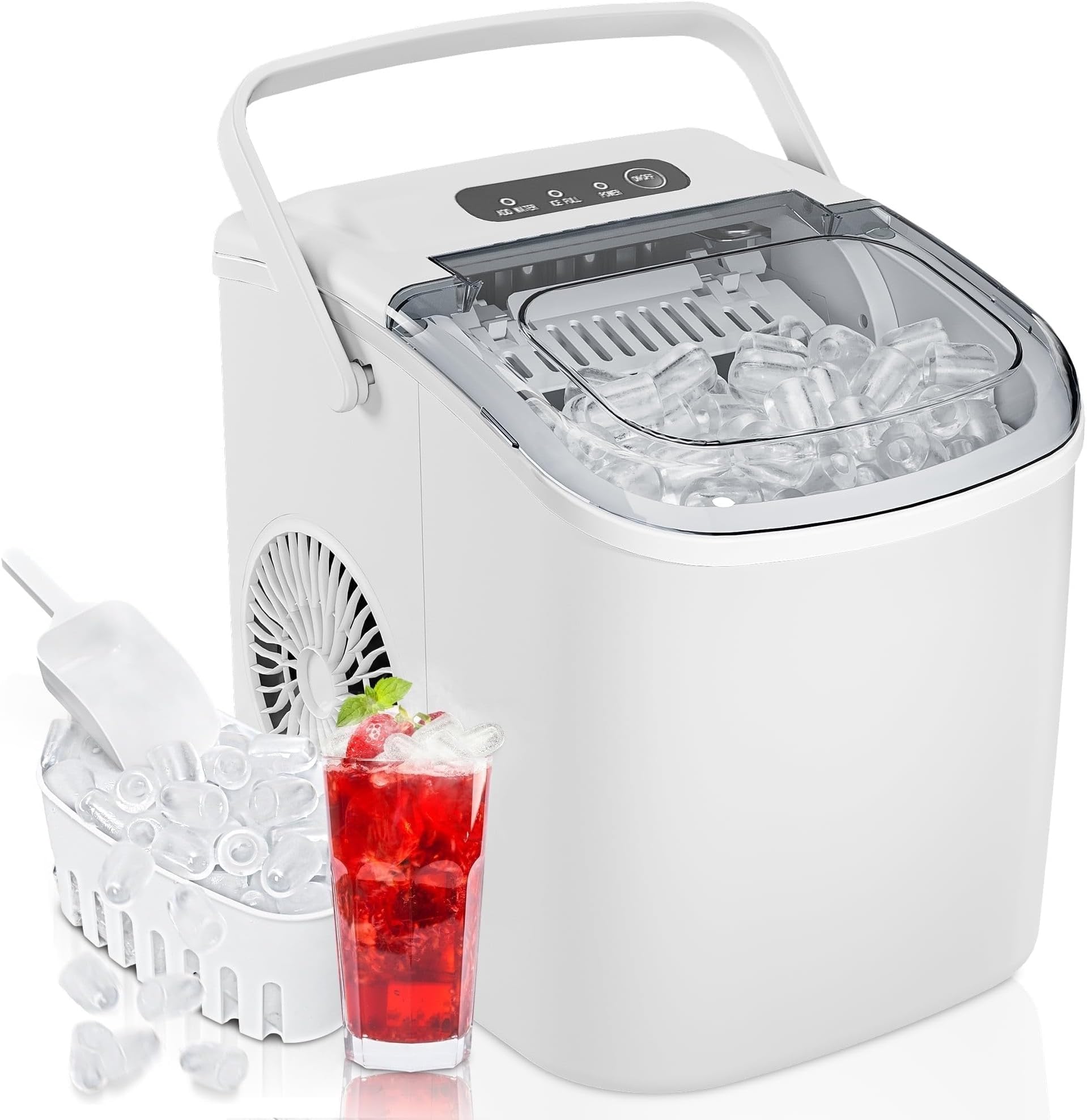 26 lbs/24H Countertop Ice Maker Machine,One-Button Operation,9 Bullet-Shaped Ice in 6 Min, Auto-Cleaning