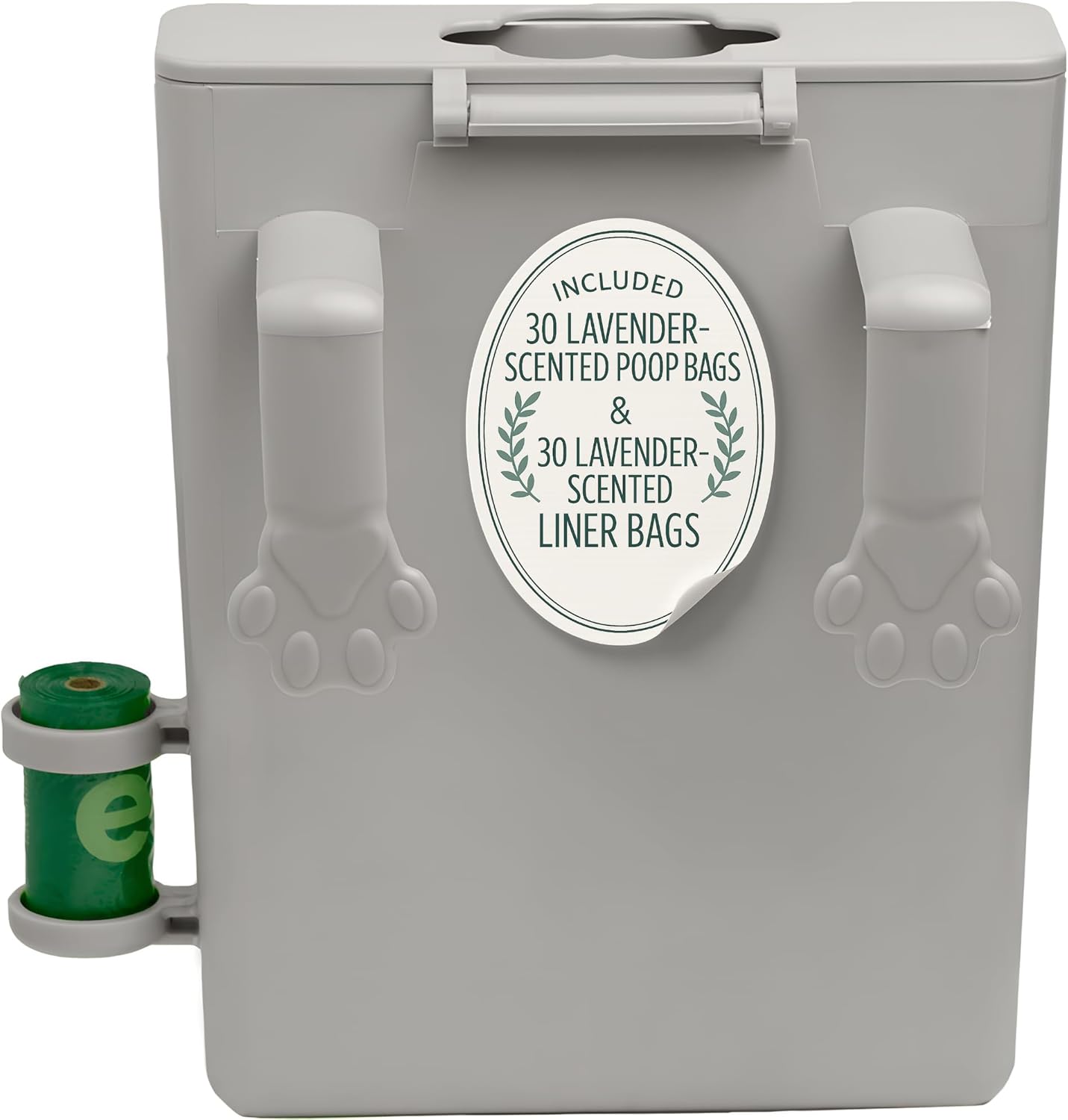 Pet Poop Bag Receptor for Outdoor Trash Can with Lid – with Practical Side Dispenser for Scented Bags – Pooper Scooper – Attaches to Any Garbage Bin, Fence or Residential Balcony Area