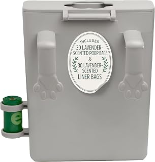 Pet Poop Bag Receptor for Outdoor Trash Can with Lid - with Practical Side Dispenser for Scented Bags - Pooper Scooper - Attaches to Any Garbage Bin, Fence or Residential Balcony Area