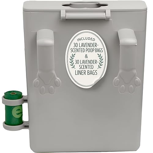 PawCan - Pet Poop Bag Receptor for Outdoor Trash Can with Lid - with Practical Side Dispenser for Scented Bags - Pooper Scooper - Attaches to Any Garbage Bin, Fence or Residential Balcony Area - Gray