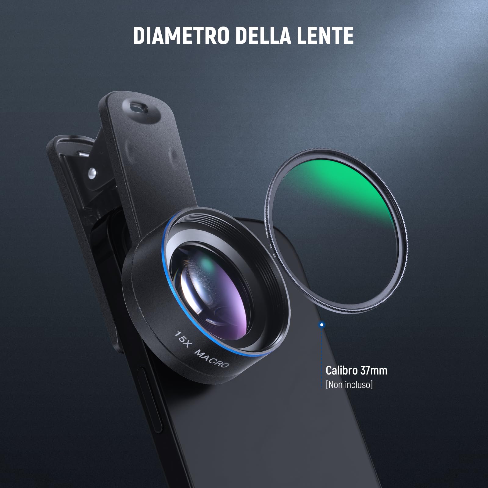 NEEWER BASICS Kit Obiettivo Macro 15x per Telefono con Morsetto per Lente da 37mm, Accessori per Fotocamera HD Compatibile con iPhone Samsung Smartphone Android, LS-69
