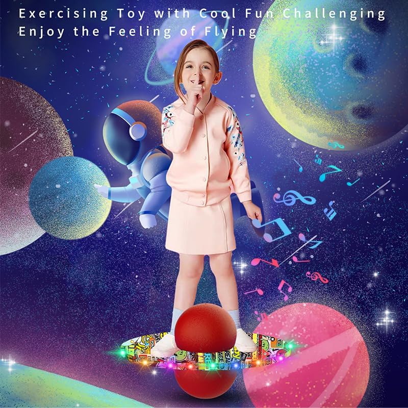 Anby Colorful LED Light Up Pogo Ball with Music - Fun Balance Trick Bounce Board Jumping Ball Toy for Kids, Perfect for Outdoor & Indoor Play, Gift for Boys and Girls Up to 200 lbs Easter (red)