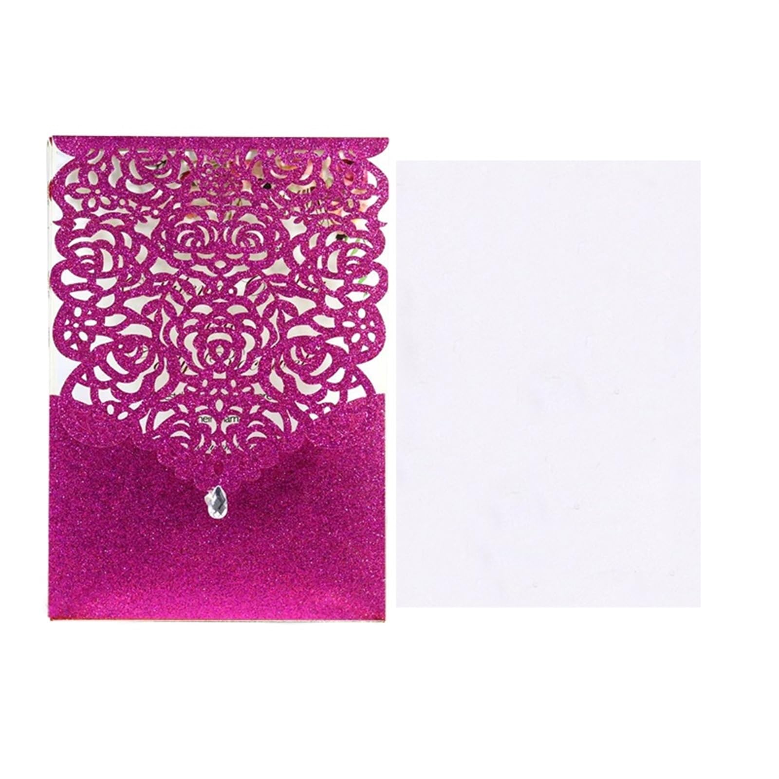 Hochzeitseinladungskarten 25/50 Stück glitzerndes Papier, Hochzeitseinladungskarte, Spitze, Diamant-Tasche, Grußkarte, Druck, Geburtstag, Mariage, Party-Dekoration(Purple cover insert,50pcs)