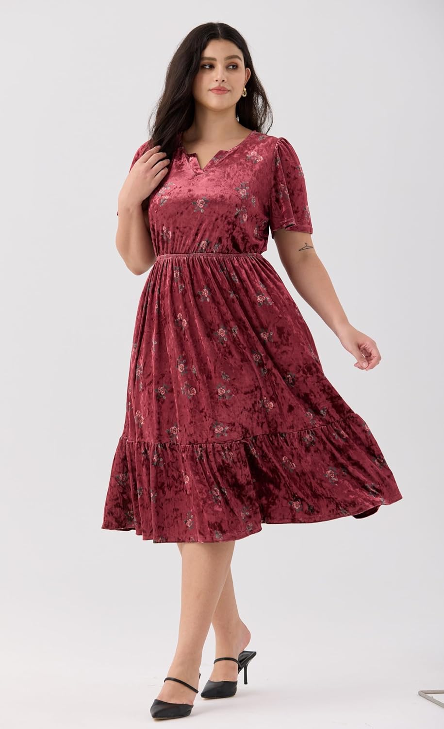 CARCOS Plus Size Velvet Dresses for Curvy Women Short Sleeve Cocktail Dresses Winter Party Formal Dress with Pocket XL-5XL - Image 5