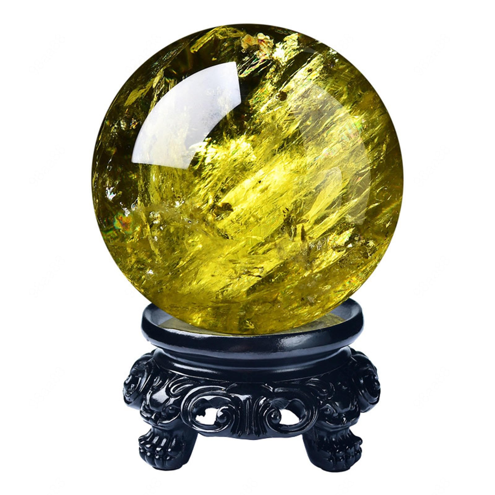 NHKSFBLQ Citrine Clear Smelt Quartz Crystal Ball with Stand for, Divination Sphere,Fengshui,Home Decoration,Desk Decor,120mm
