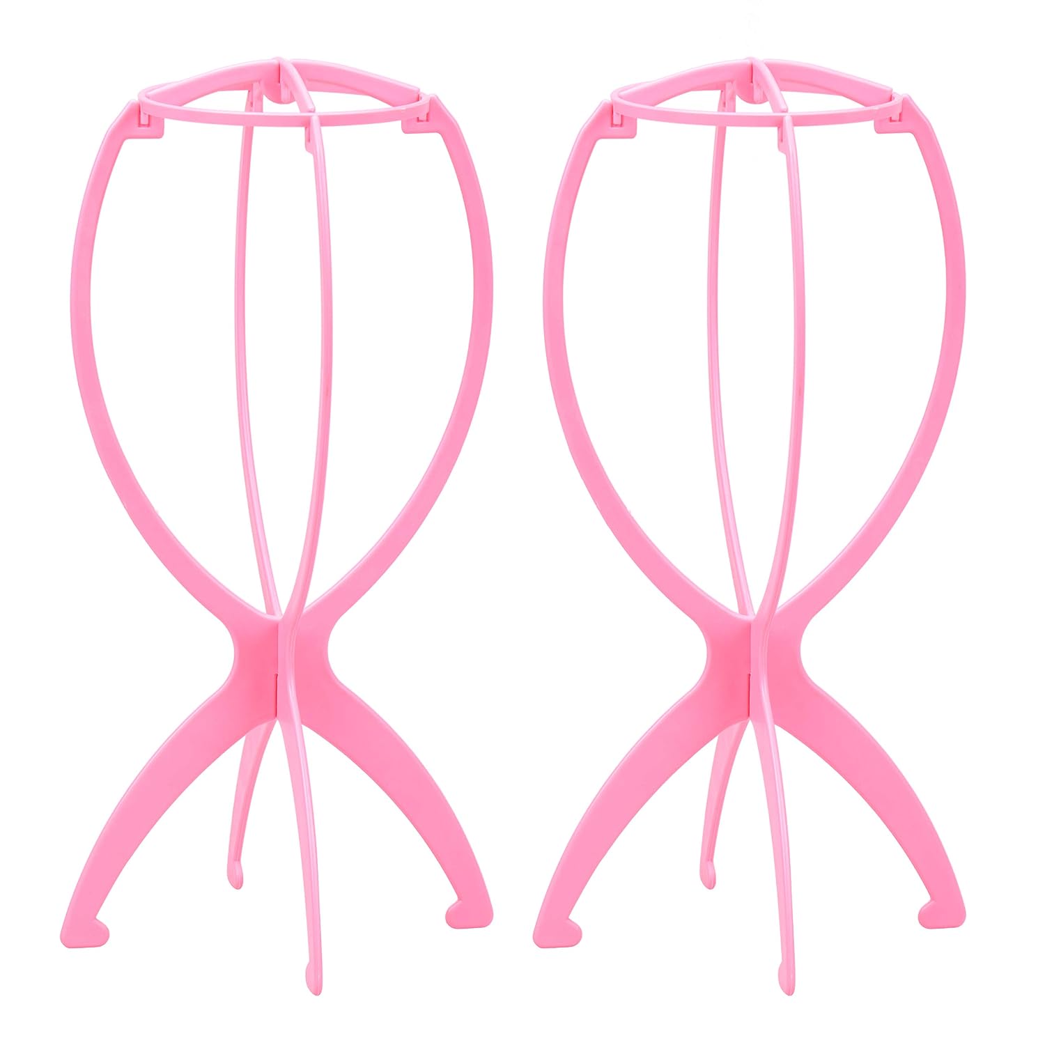 EERYA Wig Stands for Wigs Durable Plastic Folding Wig Holder Portable Collapsible Wig Dryer Travel Short Wig Stands 14 Inch (2 Pack, Pink)