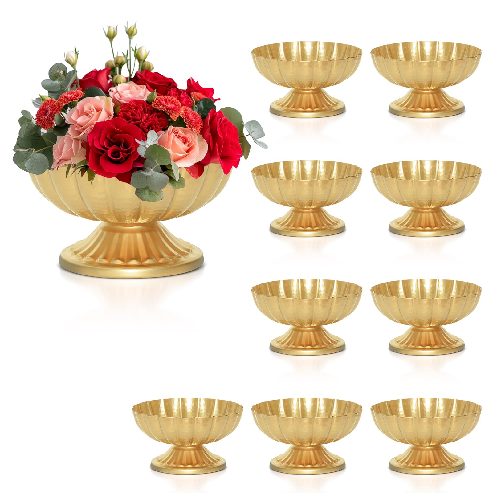Photo 1 of AZXTOPSEZ Gold Flower Vases for Centerpieces: Vintage Compote Bowl Vase for Wedding Gold Centerpieces for Table 4 Inch Small Pedestal Vase for Party Metal Urn Vases for Anniversary Home Set of 10