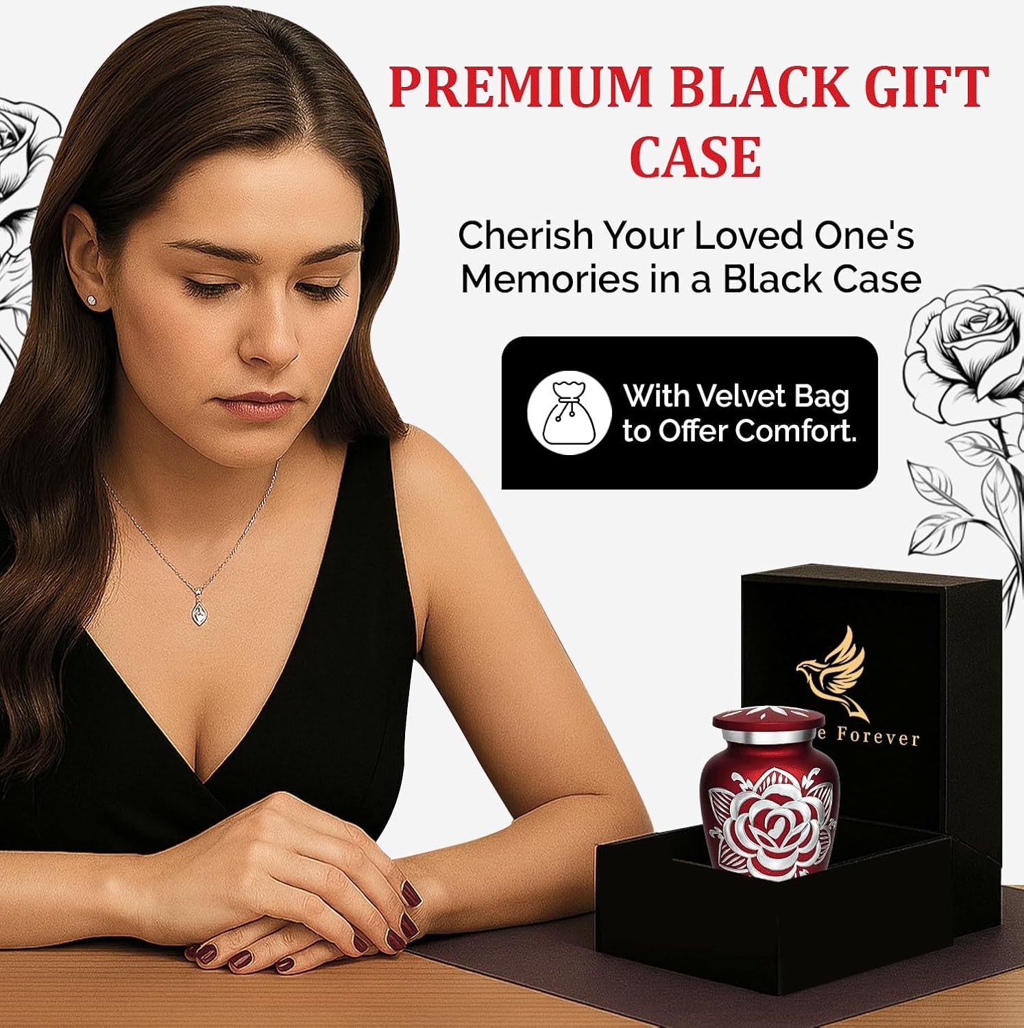 Cremation Urns for Human Ashes Adult Female and Male - Handcrafted Rose Urn Design - Honor Your Loved Ones with Decorative Funeral Urns for Mom and Dad (Ruby Red, Small)
