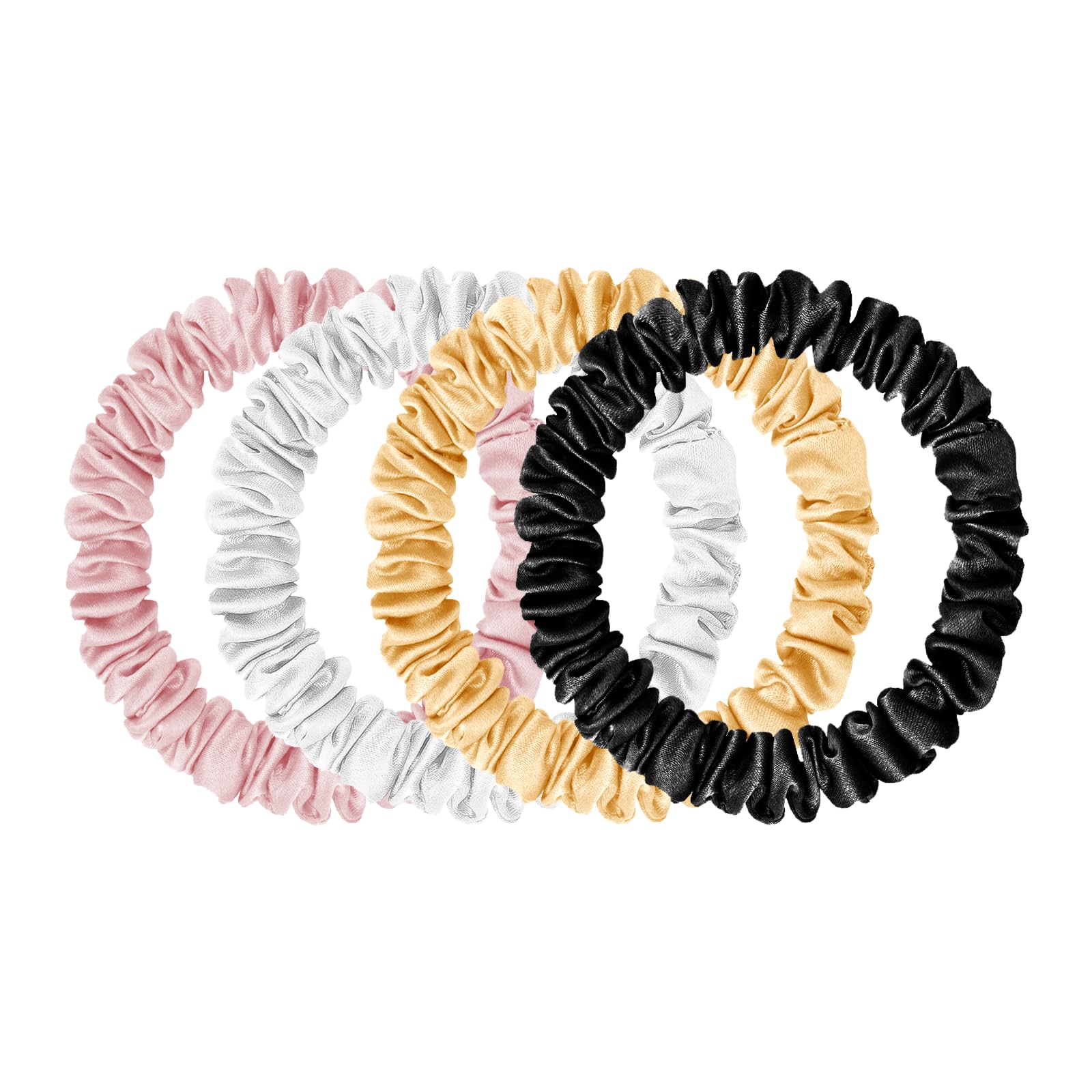 SGMSILK Mulberry Silk Scrunchies, Women Grils Hair Ties for Sleep, No Damage Curly Hair Elastics Ponytail Holder, 4 Pack