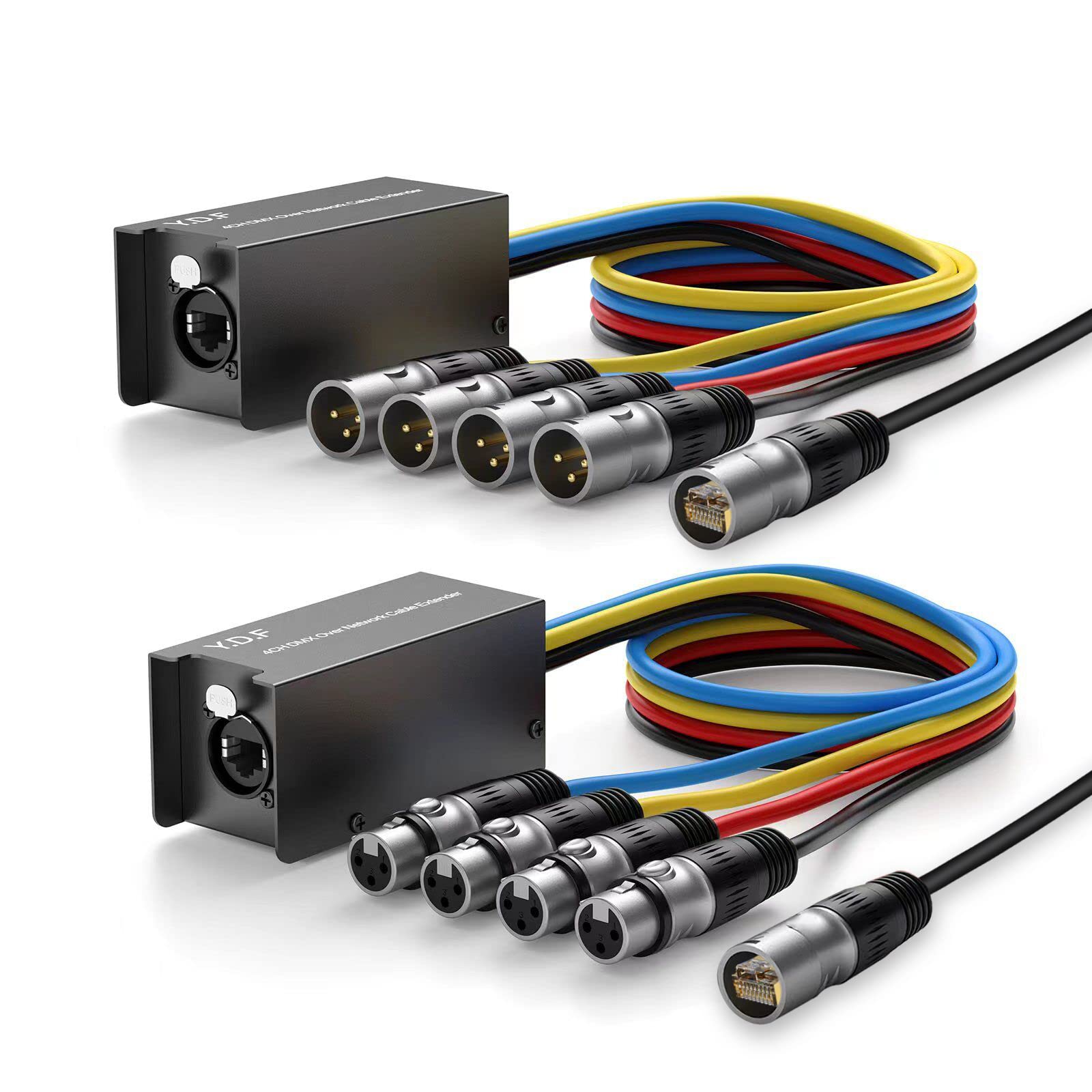 Y.D.F 3.3 Feet 4 CH Multi Network Sub Snake Box over Ethercon Cable XLR Snake Box Extender for Stage Lighting and Recording Studio-XLR/AES/DMX Channel Over Ethercon Cable with 98ft Ethercon Cable