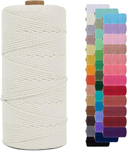 LEREATI Cordón de macramé de 0.18 pulgadas de 219 yardas de cuerda de algodón natural para manualidades, hilo de cuerda de macramé de colores para