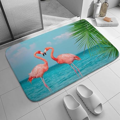 Alfombra de flamenco con palmera, antideslizante, vintage, lavable, para interiores, cocina, pasillo, baño, hogar, oficina, sala de estar, 24 x 16