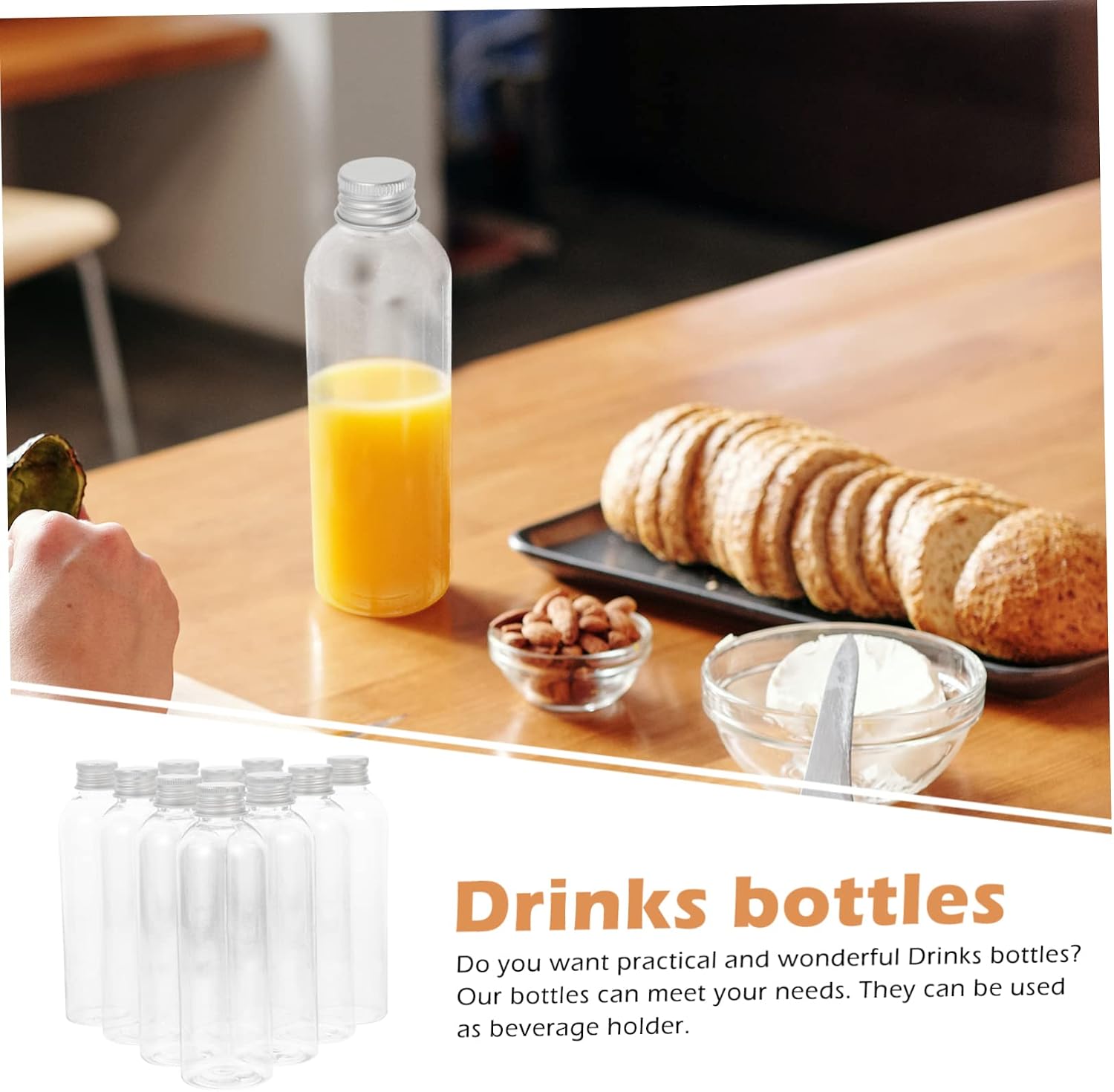 SOLUSTRE 10pcs Portable PET Juice Bottles with Lids, 200ml