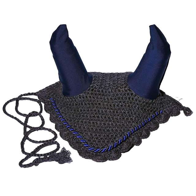 Foto 6 de 7 de Spire Gorro protector de orejas de algodón transpirable de ganchillo suave para caballo (pony, azul marino)