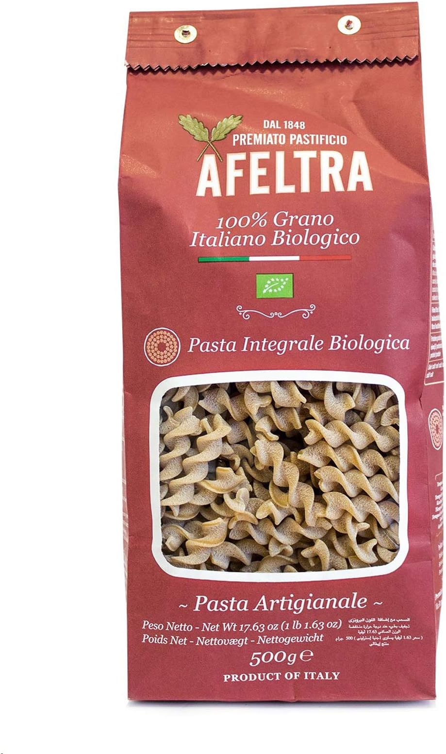 GRAGNANO PASTA IGP AFELTRA INTEGRAL ORGANIC TORTIGLIONE DRAWED BRONZE 500 GR