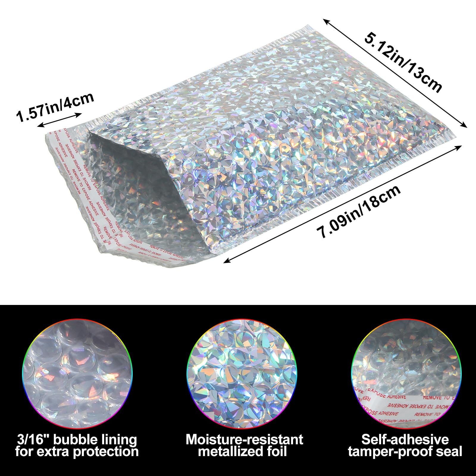 Fulmoon Holografische Luftpolster-Versandtaschen, 10,2 x 20,3 cm, 30 Stück