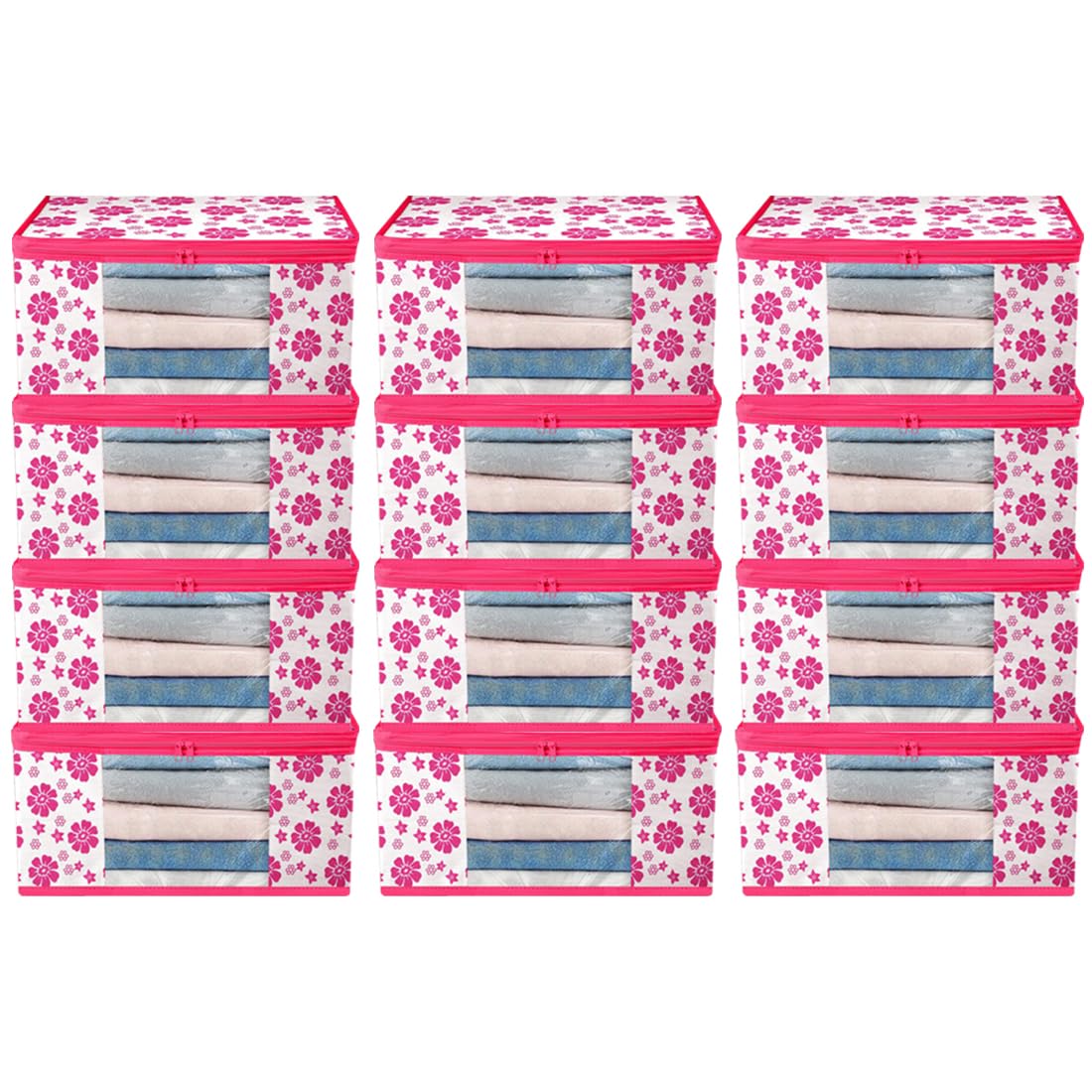 AMAK INC Saree Cover With Zip||Clothes Storage Bag||Printed Non Woven Fabric Saree Cover||Clothes Organiser For Wardrobe Set with Transparent Window||Wedding Packing Covers||Pack of 12, Pink (B0CWXP1JLT) Amazon Price History, Amazon Price Tracker