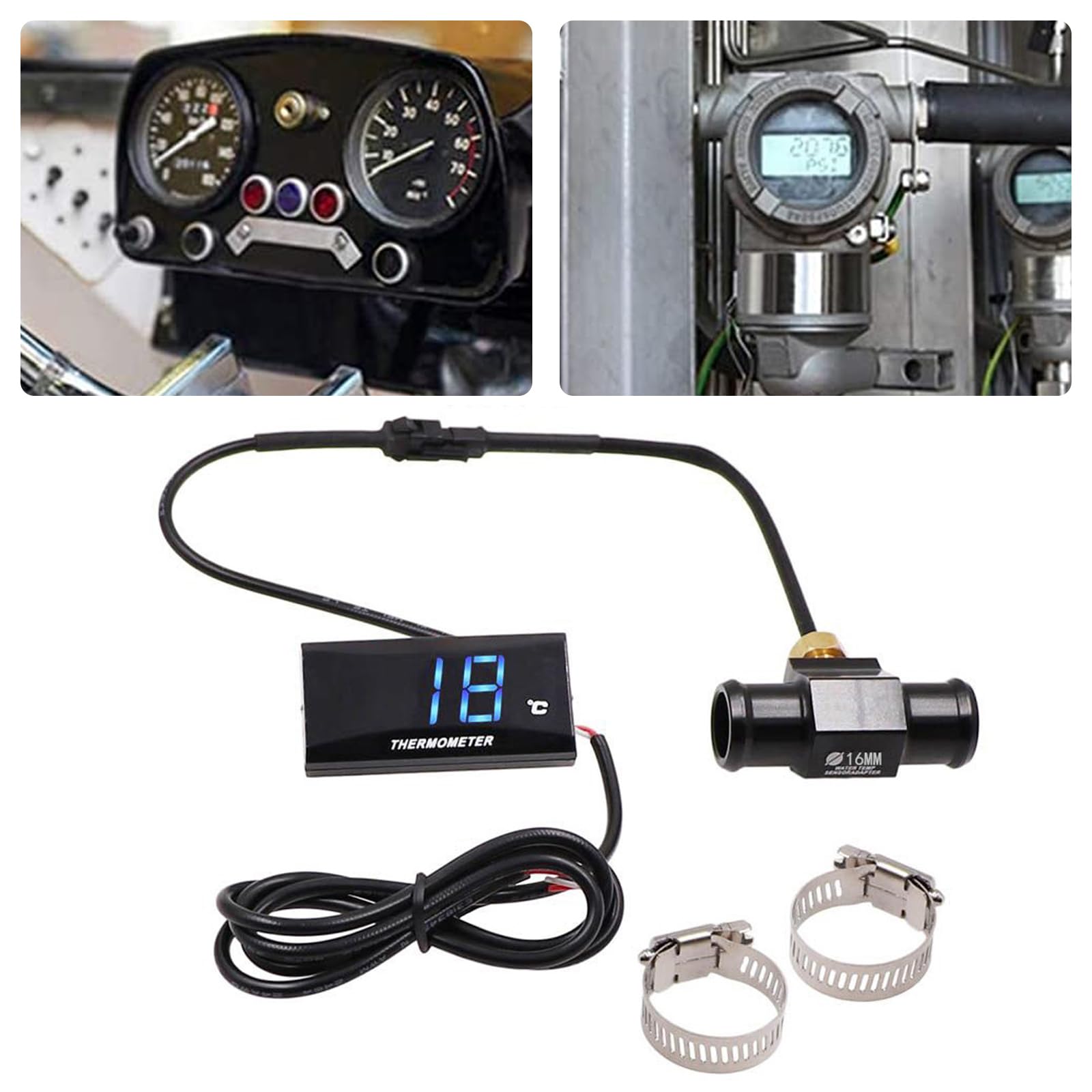 Termómetro digital de temperatura de agua de motocicleta, adaptador de sensor de temperatura de sonda de metal Adecuado universalmente para motocicletas (18 mm)