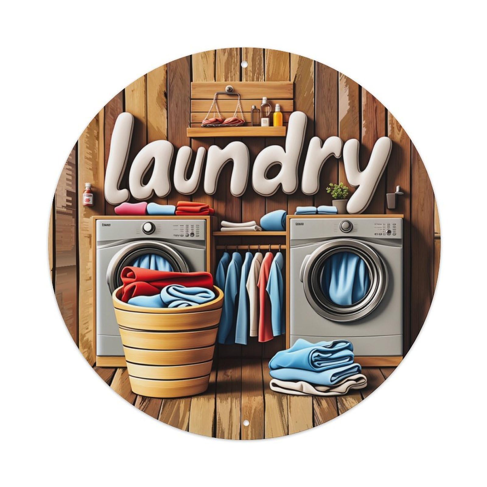 Colorful Clothes Folding Basket Round Tin Sign Retro Metal Sign for Cafe Bar Pub Home Game Room Gym Club Wall Decoration Vintage Metal Poster 8x8 Inch