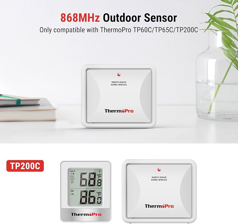 ThermoPro TX-2C Kültéri Hőmérséklet Érzékelő - TP200C/TP60C/TP65C Modellekhez - 150m Hatótávolság - IPX4 Vízálló - Falra Szerelhető - Fehér