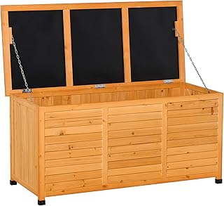Outsunny 75 Gallon Wooden Deck Box, Outdoor Storage Container with Aerating Gap & Weather-Fighting Finish, Yellow