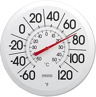 Springfield Big & Bold 13.25-Inch Outdoor Thermometer - Indoor/Outdoor Patio Wall Mount, Large Easy-Read Numbers, -60°F to 120°F, White