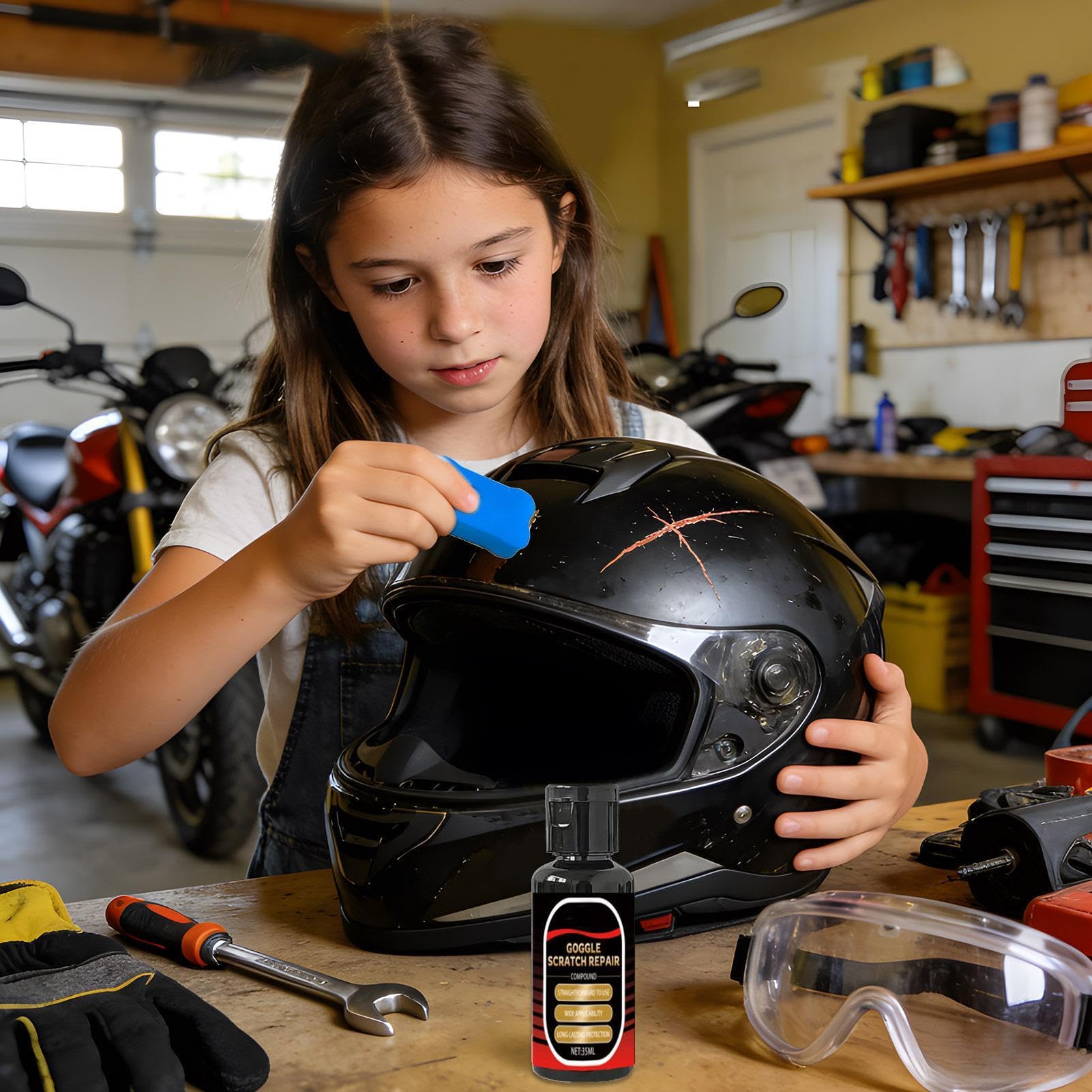Rimuovi Graffii – 30ml Crema Ripara Casco Moto Occhiali | Kit Lucido Antigraffio Per Vetri E Visiere | Strumento Rimozione Segnii Per Casco E Occhiali | Spugna Inclusa Per Ripristino Lucentezza