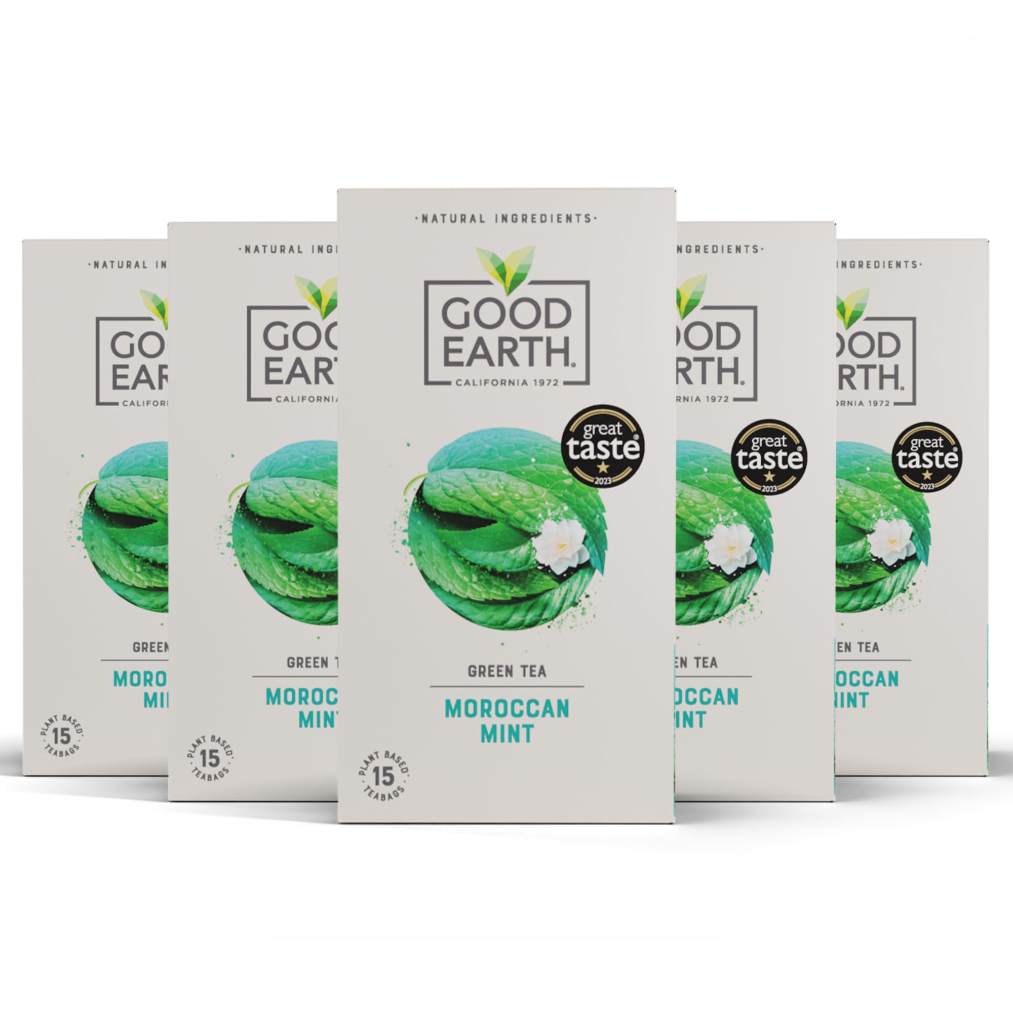 Good Earth Tea Co. Moroccan Mint Tea Bags – Refreshing Green Blend with Mint and Sweet Spearmint – 5 x 15 Plant-Based Teabags
