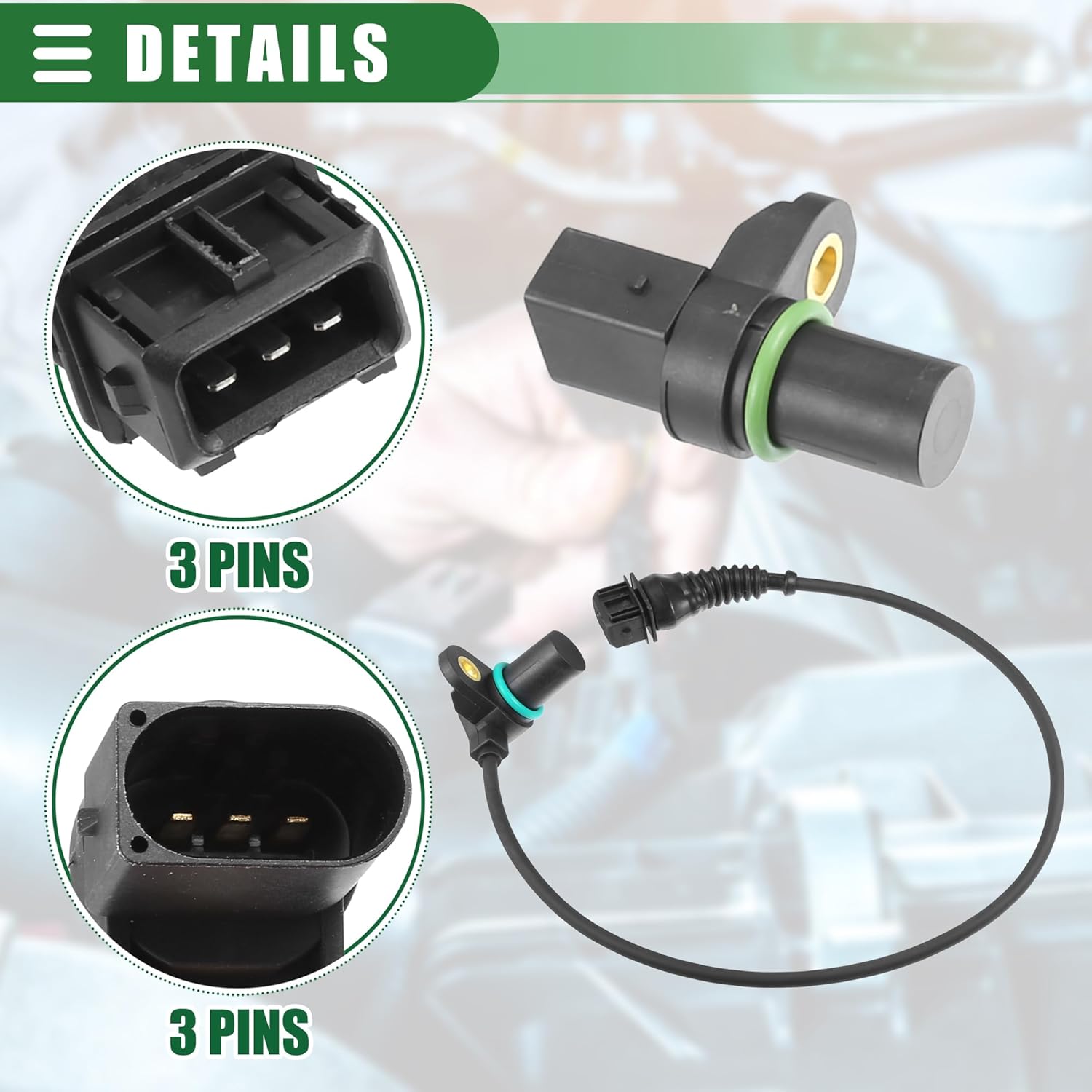 Motoforti Engine Camshaft Position Sensor, Cam Position Sensor, for BMW 325CI 2001-2006, ABS Metal, No.12147539165, Black, 1 Set