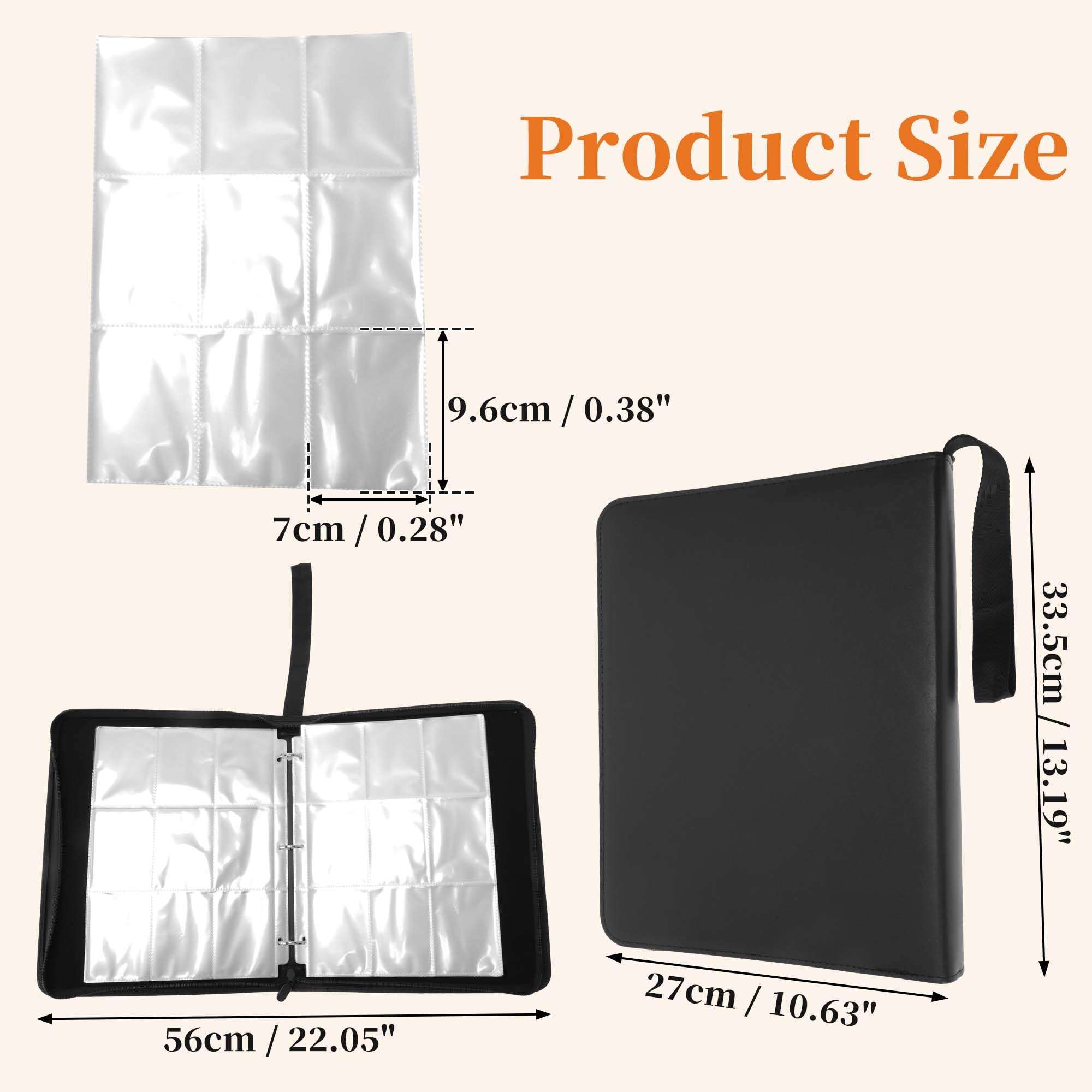 Album per Carte, 9 Tasche, 60 Pagine, Capacità di 1080 Carte, Album con Zip, Raccoglitore a Doppia Faccia, Cartella per Carte Sportive, Carte da Gioco, Nero