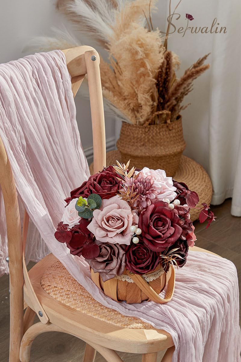 Serwalin Artificial Flowers Wedding Flowers, Fake Burgundy Flowers Pink Bridal Shower Centerpieces Silk Flower, Home Decor DIY