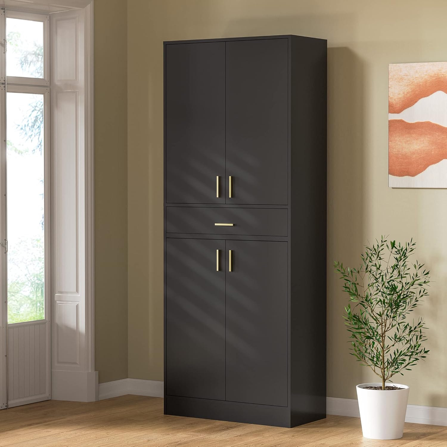 Cozy Castle 70" Kitchen Pantry, Freestanding Pantry Cabinet, Storage Cabinet with Doors and Adjustable Shelves for Kitchen, Bathroom or Hallway, Black : Home & Kitchen