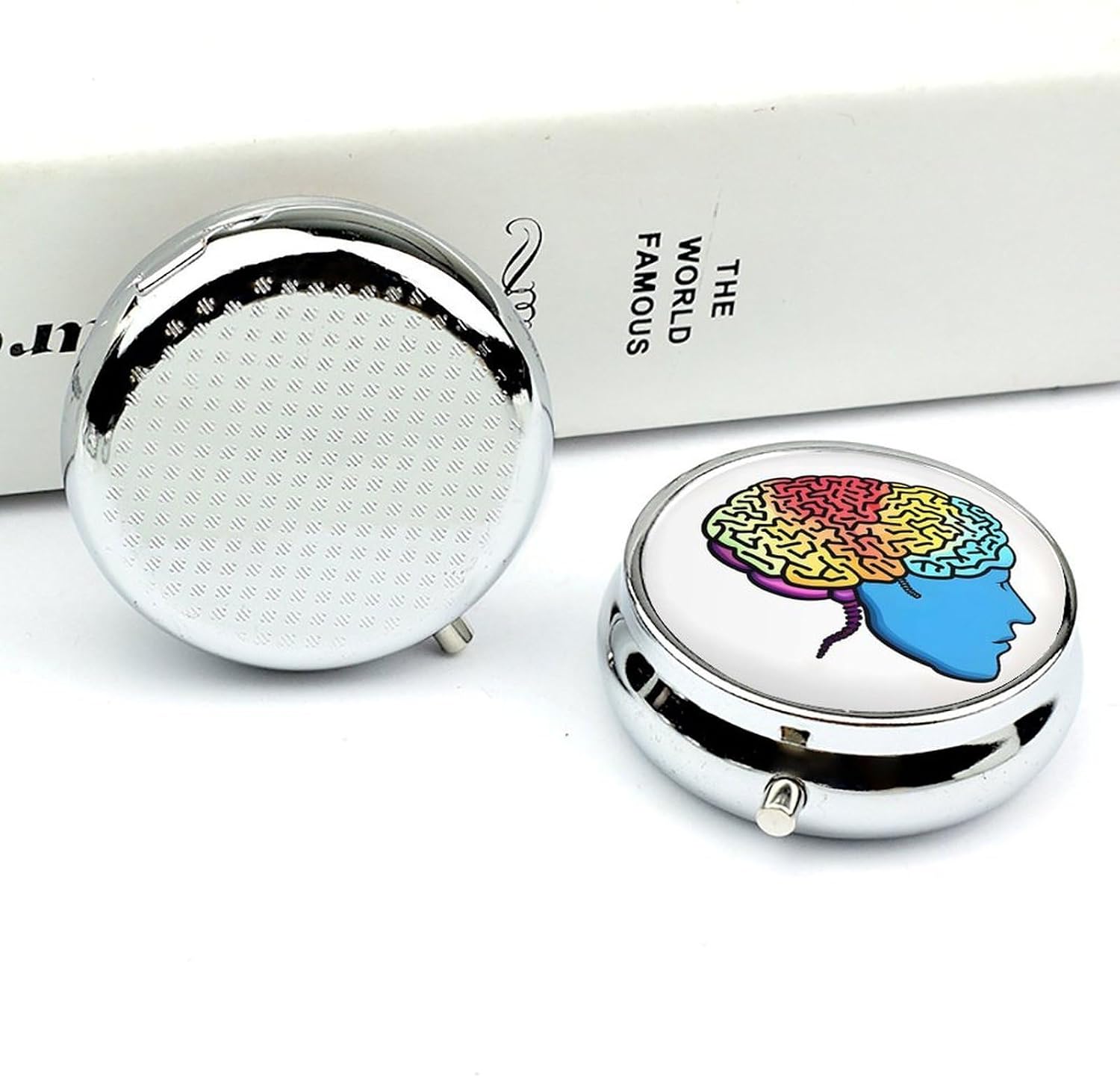 Round Silver Pill Box Small Pill Case for Purse and Pocket 3 Compartment image 5