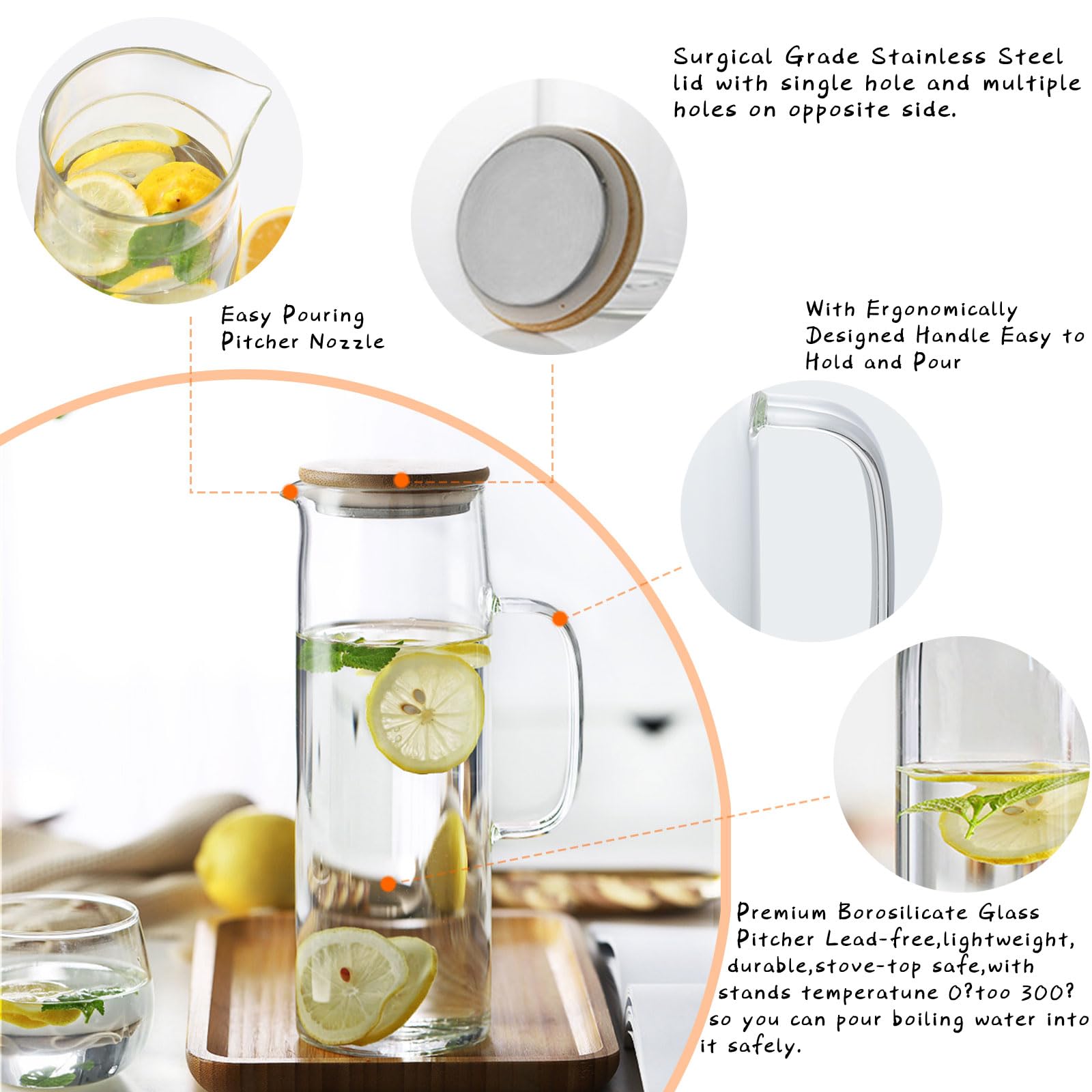 Glass Pitcher 40 Oz Glass Water Pitcher For Fridge Glass Carafe For - View #7