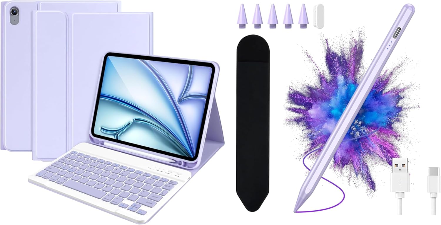 besky Stylus Pen & Keyboard Case for iPad Air 11 inch(M2) 2024 & iPads Air 10.9 inch (5th, 4th Generation) - Wireless Detachable Keyboard- Pencil Holder, with Auto Sleep/Wake Function