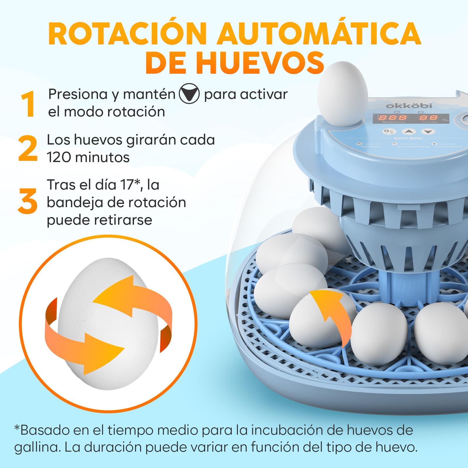 Incubadora de Huevos Automática 12 Huevos – Giro Automático, Control de Humedad, Luz para Revisar Huevos, Botellas de Agua, Ventilación, Vista 360°