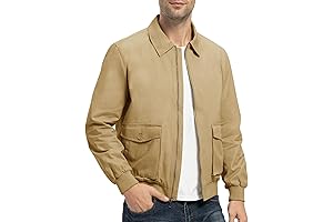 Rdruko Men's Lightweight Casual Cotton Bomber Jacket with 6 Pockets for Work and Golf