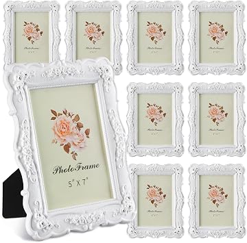 Amyhill Vintage Picture Frame Rose Flower Design Antique Photo Frames with Glass Front for Wedding Home Living Room Tabletop Wall Display, Horizontally or Vertically Use4,White,5 x 7