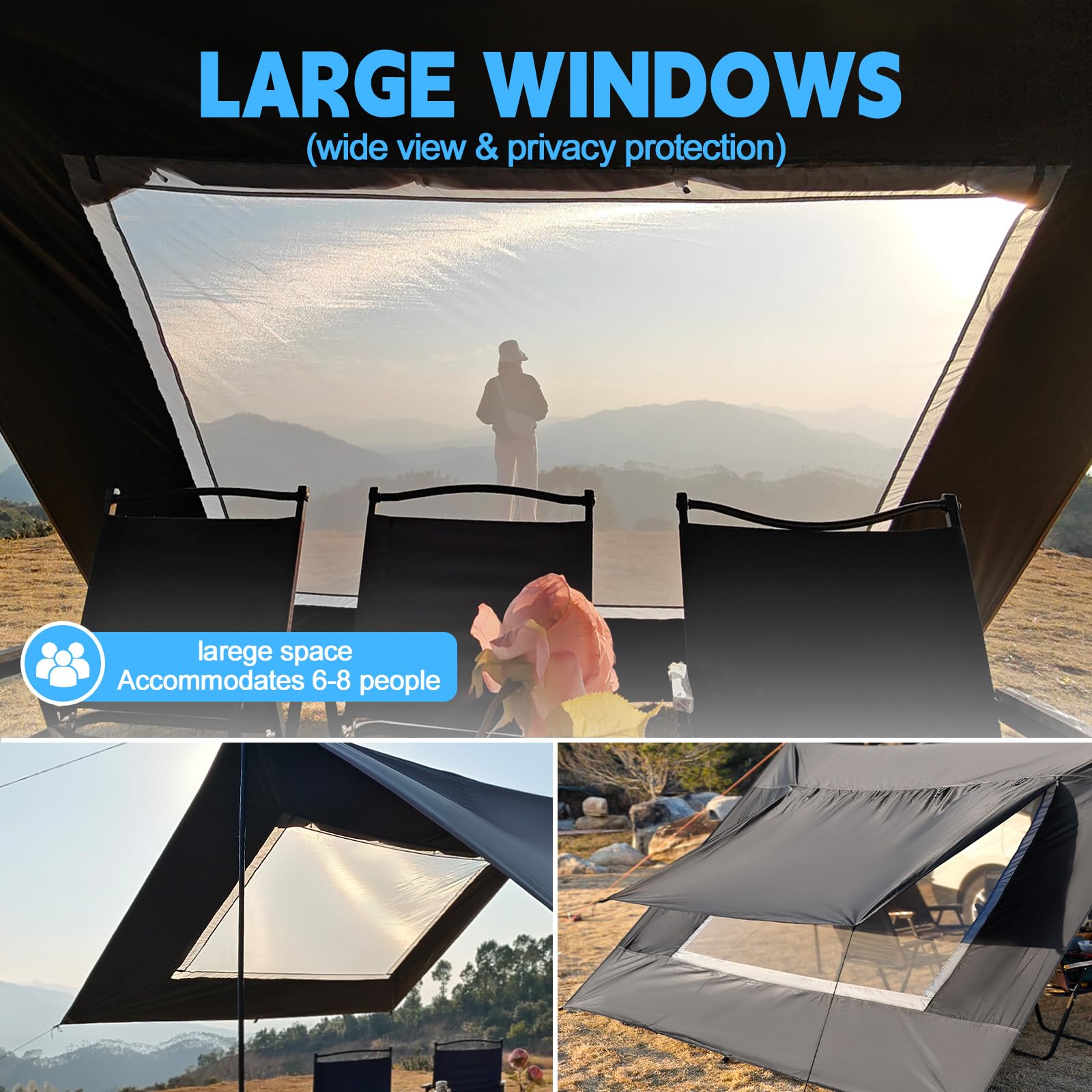 Auvent de camping imperméable et protection solaire pour van - 2,9 x 4,8 m - Avec poteau - Noir