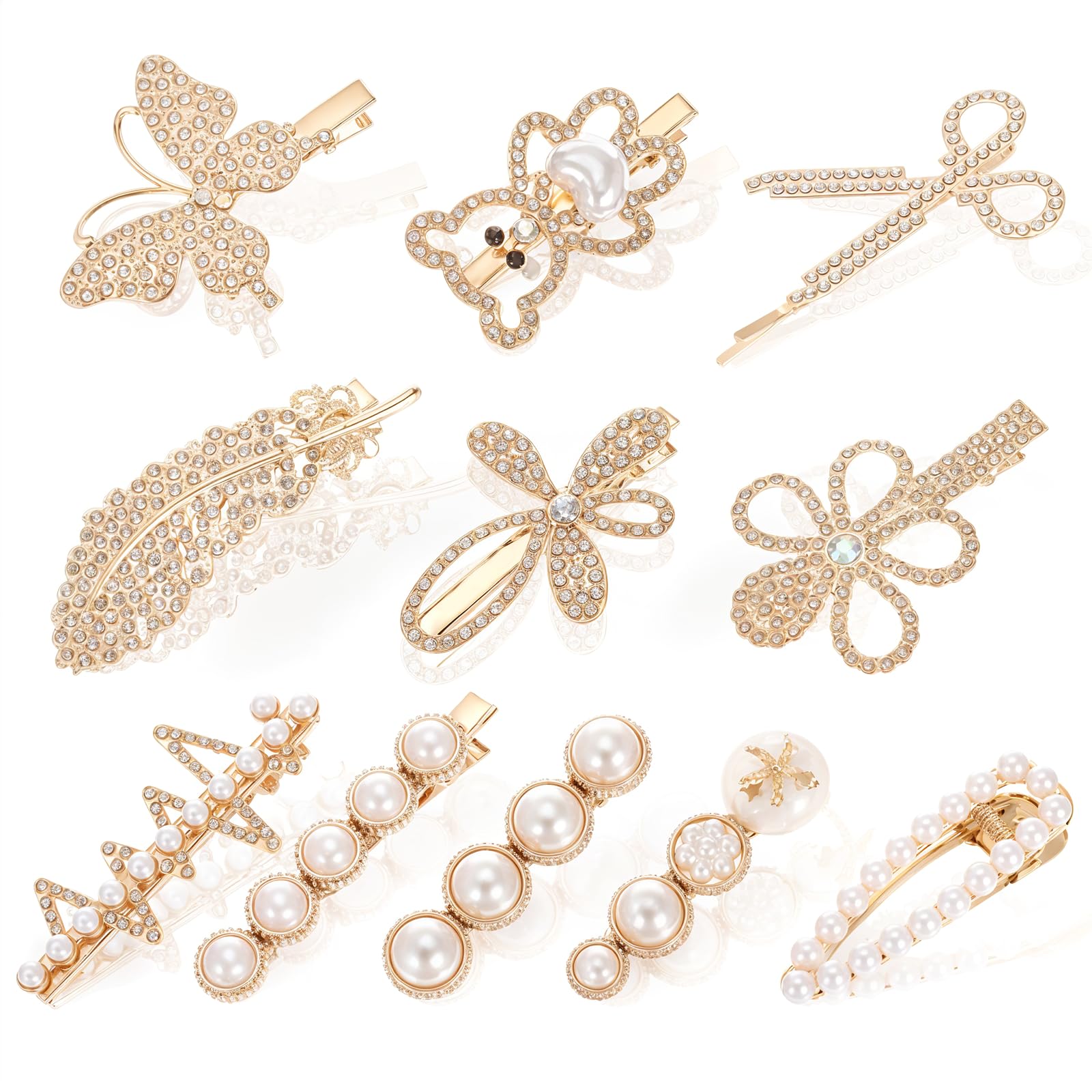 11 pinzas para el pelo con diamantes de imitación, pasadores pequeños dorados de 2.3 pulgadas para mujer, horquillas de aleación de metal, horquillas de pico de pato brillantes, accesorios para