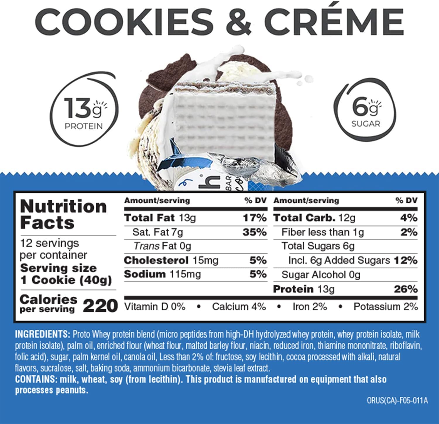 Power Crunch Protein Bars, High Protein Snacks with Delicious Taste, Cookies and Crème, 1.4 Ounce (12 Count)
