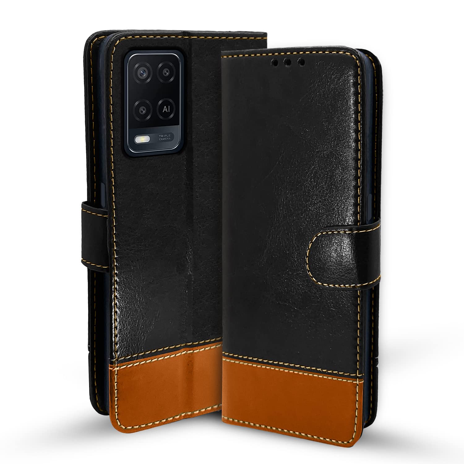 Pikkme Oppo A54 Flip Cover | Dual-Tone PU Leather Finish | Wallet Style & Stand | Magnetic Flip Case for Oppo A54 (Black & Brown) (B0B9NKGVJY) Amazon Price History, Amazon Price Tracker